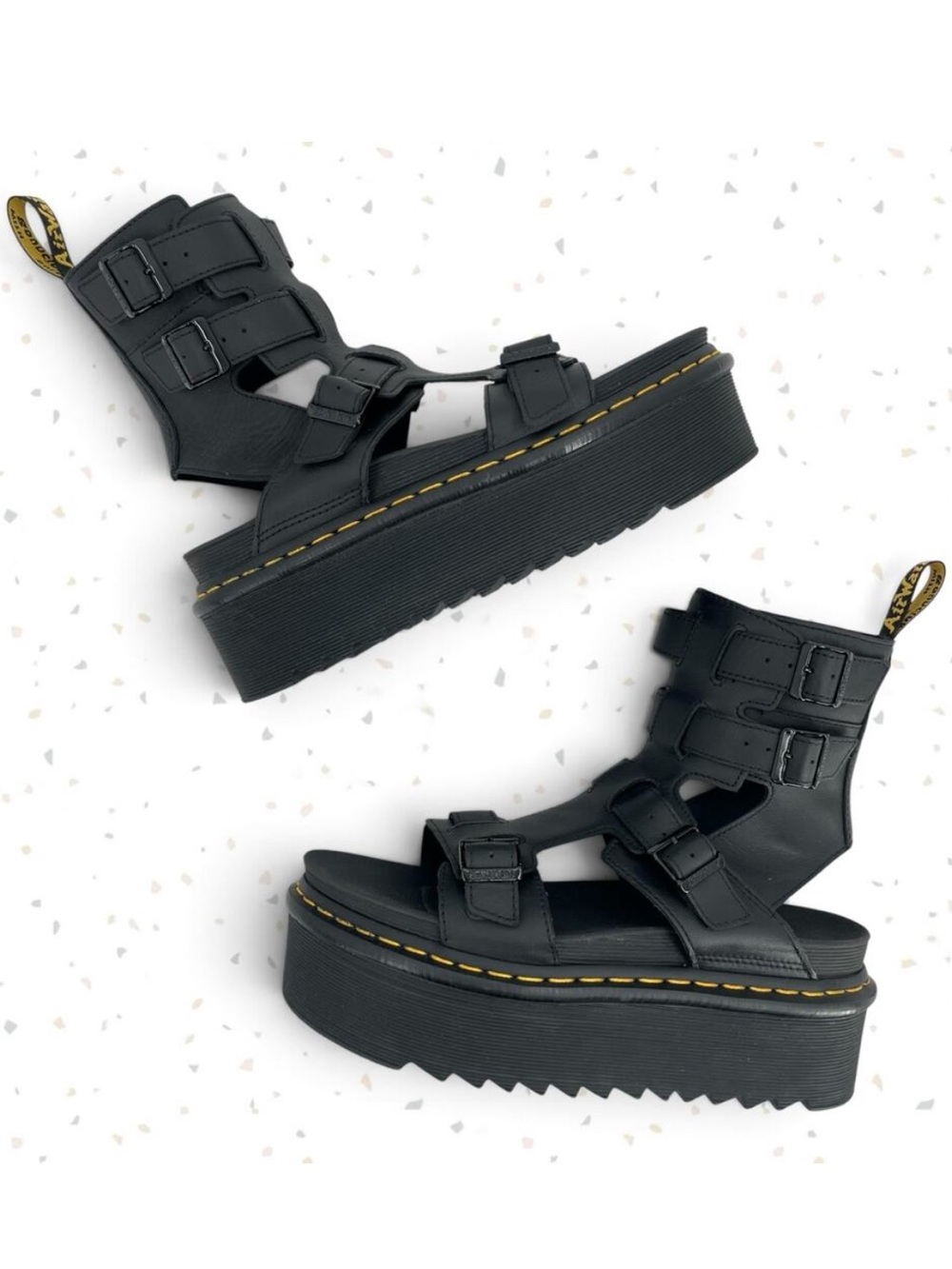 Dr. Martens Giavanna Black Leather Platform Sandals Buckles Gladiator Fit Size 9